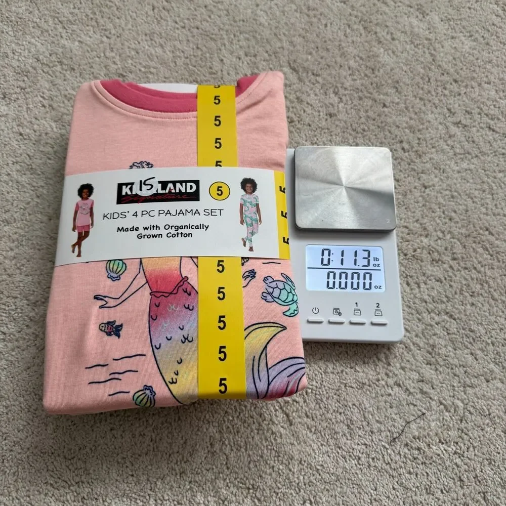 Kirkland Signature Pajama Kids 4 Pc Set Sz 5 Short Long‎ Pants Mermaid